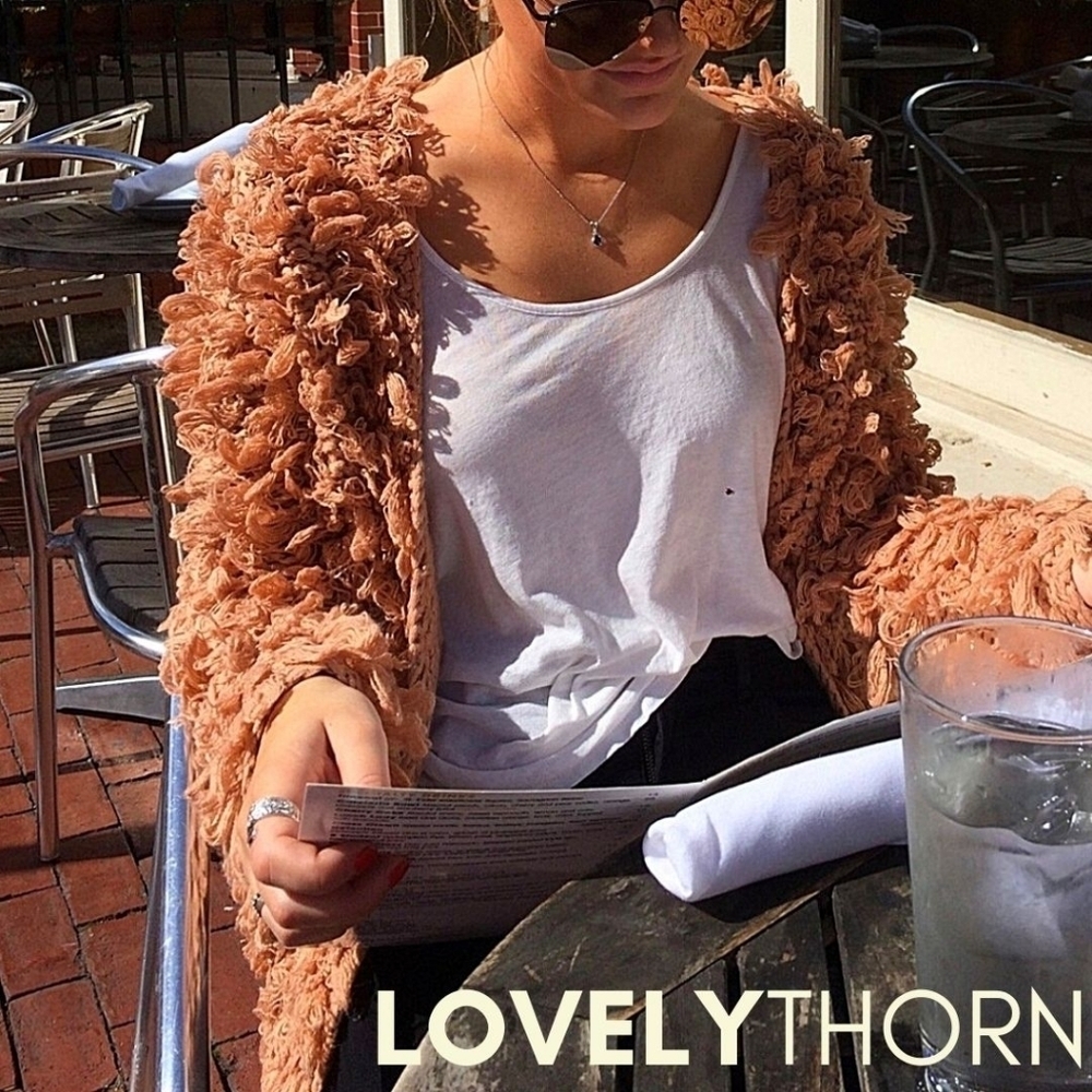TULAROSA // ltd ed shaggy loop knit belted cardigan peachy nude - Picture 2 of 4
